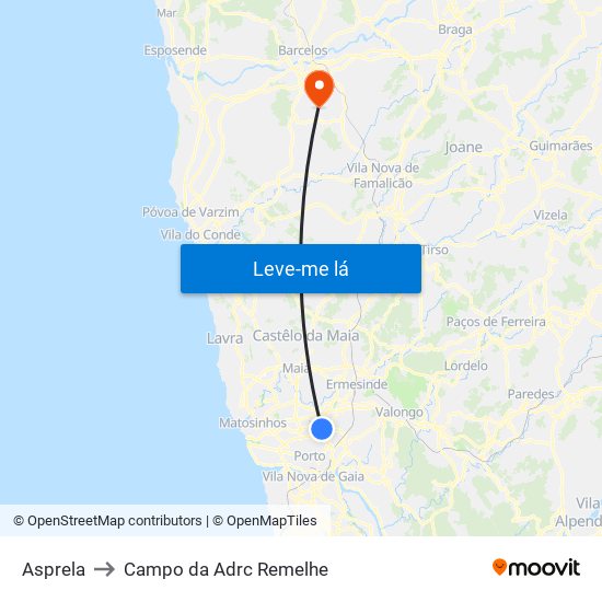 Asprela to Campo da Adrc Remelhe map