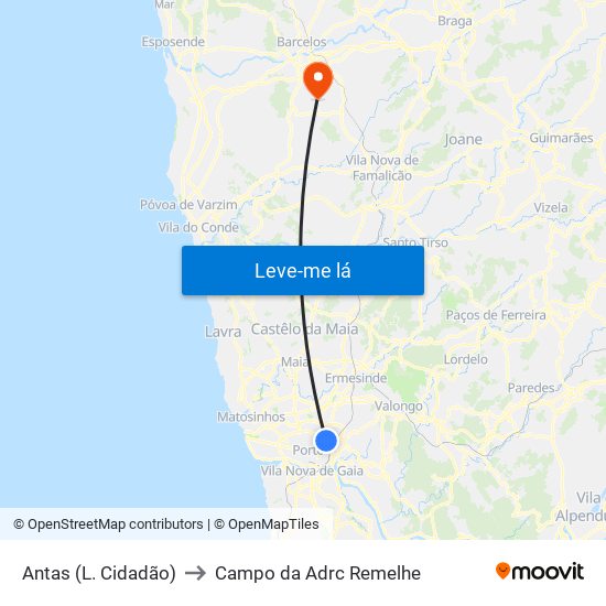 Antas (L. Cidadão) to Campo da Adrc Remelhe map