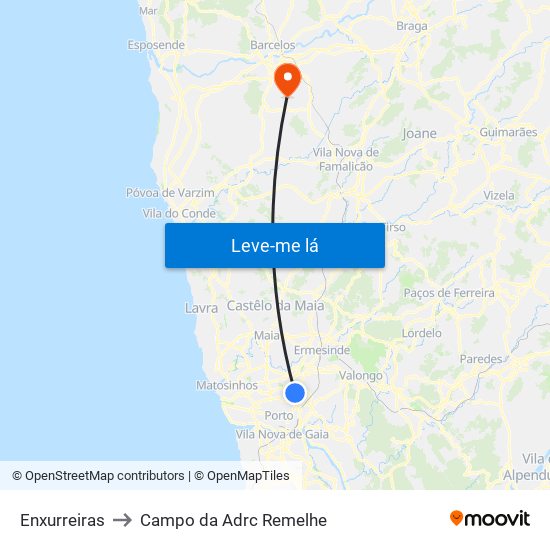 Enxurreiras to Campo da Adrc Remelhe map