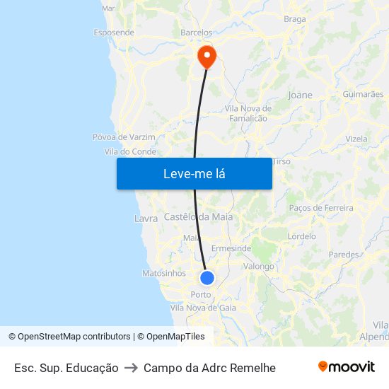 Esc. Sup. Educação to Campo da Adrc Remelhe map