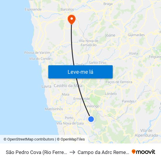 São Pedro Cova (Rio Ferreira) to Campo da Adrc Remelhe map