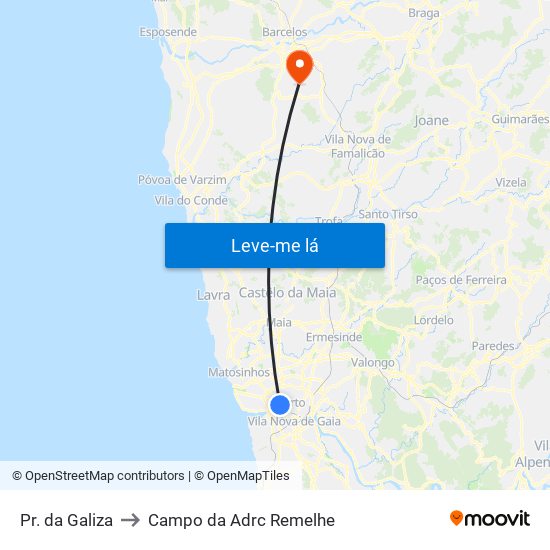 Pr. da Galiza to Campo da Adrc Remelhe map