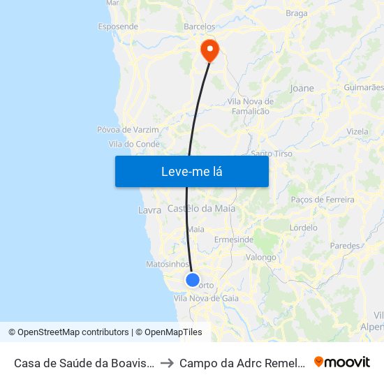 Casa de Saúde da Boavista to Campo da Adrc Remelhe map
