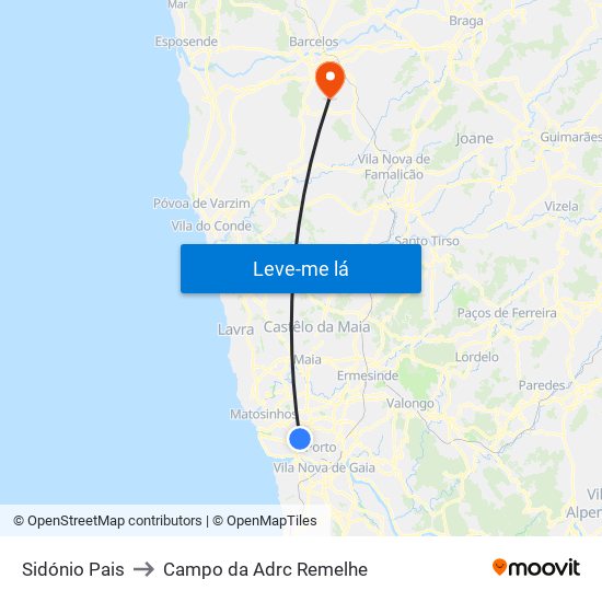 Sidónio Pais to Campo da Adrc Remelhe map