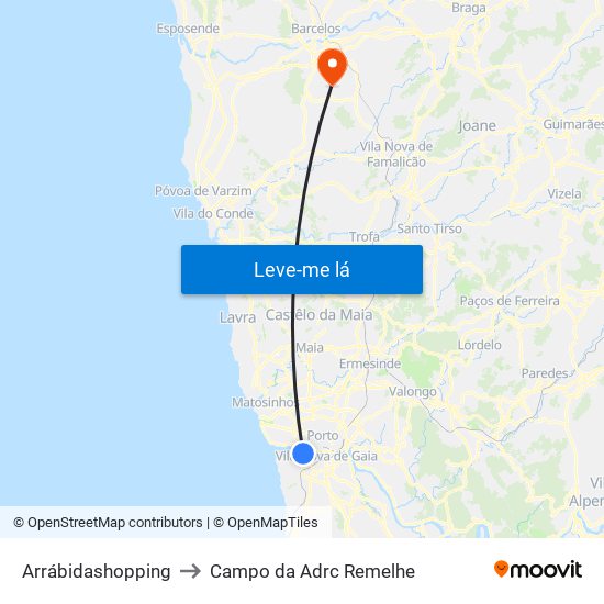 Arrábidashopping to Campo da Adrc Remelhe map