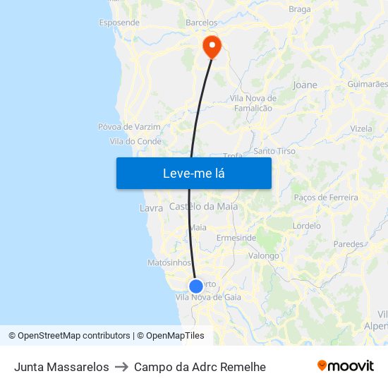 Junta Massarelos to Campo da Adrc Remelhe map