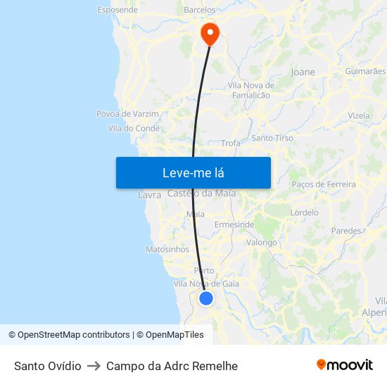 Santo Ovídio to Campo da Adrc Remelhe map