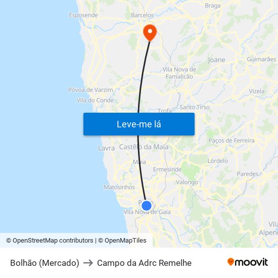 Bolhão (Mercado) to Campo da Adrc Remelhe map