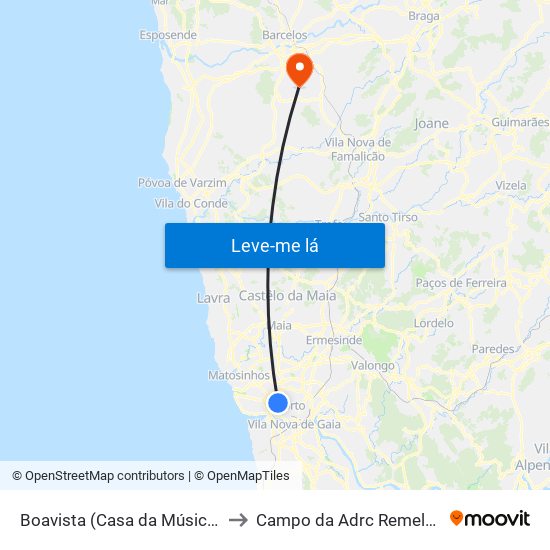 Boavista (Casa da Música) to Campo da Adrc Remelhe map