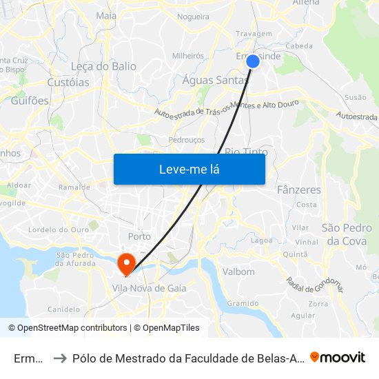 Ermesinde to Pólo de Mestrado da Faculdade de Belas-Artes da Universidade do Porto map