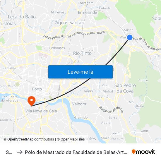 Suzão to Pólo de Mestrado da Faculdade de Belas-Artes da Universidade do Porto map