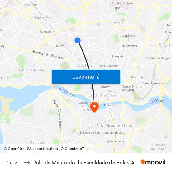 Carvalhido to Pólo de Mestrado da Faculdade de Belas-Artes da Universidade do Porto map