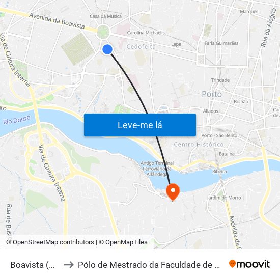 Boavista (Bom Sucesso) to Pólo de Mestrado da Faculdade de Belas-Artes da Universidade do Porto map