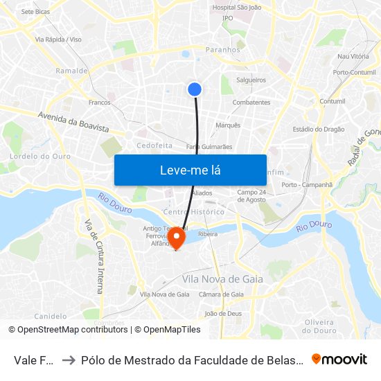 Vale Formoso to Pólo de Mestrado da Faculdade de Belas-Artes da Universidade do Porto map