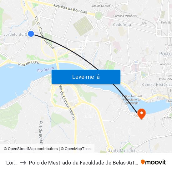 Lordelo to Pólo de Mestrado da Faculdade de Belas-Artes da Universidade do Porto map