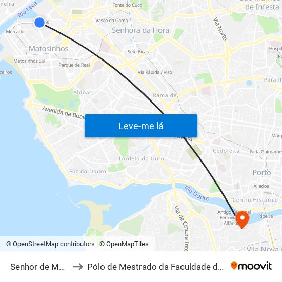 Senhor de Matosinhos (Metro) to Pólo de Mestrado da Faculdade de Belas-Artes da Universidade do Porto map