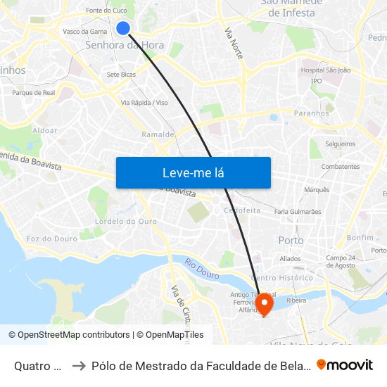 Quatro Caminhos to Pólo de Mestrado da Faculdade de Belas-Artes da Universidade do Porto map