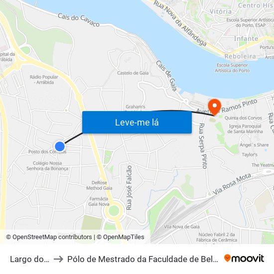 Largo do Montinho to Pólo de Mestrado da Faculdade de Belas-Artes da Universidade do Porto map