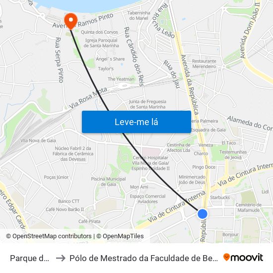 Parque da República to Pólo de Mestrado da Faculdade de Belas-Artes da Universidade do Porto map