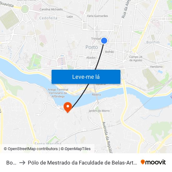 Bolhão to Pólo de Mestrado da Faculdade de Belas-Artes da Universidade do Porto map