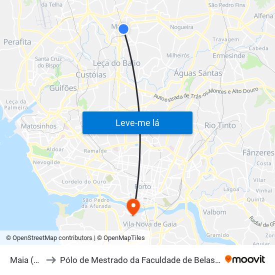 Maia (Câmara) to Pólo de Mestrado da Faculdade de Belas-Artes da Universidade do Porto map