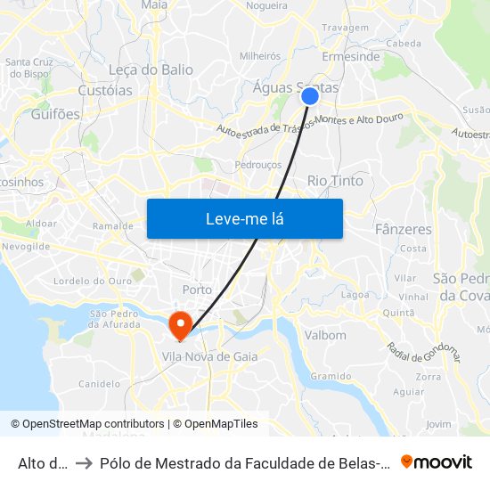 Alto da Maia to Pólo de Mestrado da Faculdade de Belas-Artes da Universidade do Porto map