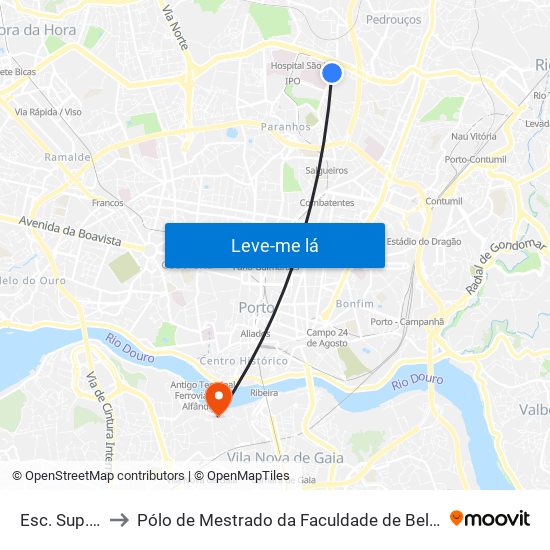 Esc. Sup. Educação to Pólo de Mestrado da Faculdade de Belas-Artes da Universidade do Porto map