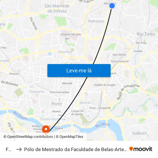 Forno to Pólo de Mestrado da Faculdade de Belas-Artes da Universidade do Porto map