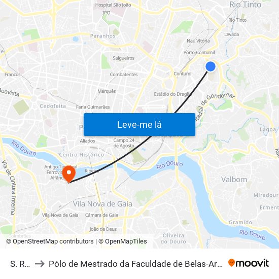 S. Roque to Pólo de Mestrado da Faculdade de Belas-Artes da Universidade do Porto map