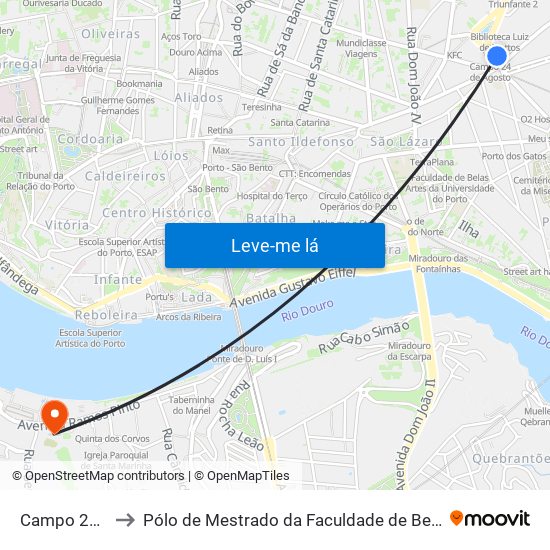 Campo 24 de Agosto to Pólo de Mestrado da Faculdade de Belas-Artes da Universidade do Porto map