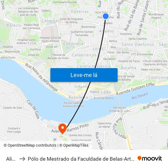 Aliados to Pólo de Mestrado da Faculdade de Belas-Artes da Universidade do Porto map