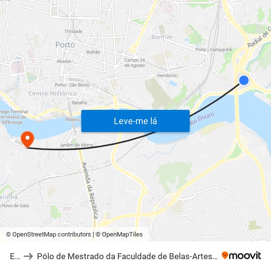 Edp to Pólo de Mestrado da Faculdade de Belas-Artes da Universidade do Porto map