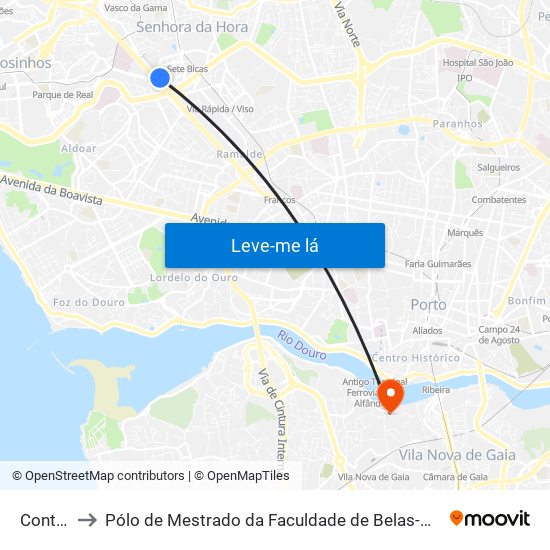 Continente to Pólo de Mestrado da Faculdade de Belas-Artes da Universidade do Porto map