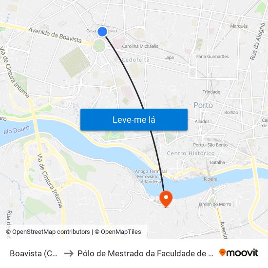 Boavista (Casa da Música) to Pólo de Mestrado da Faculdade de Belas-Artes da Universidade do Porto map