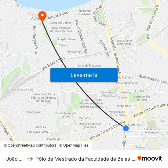 João de Deus to Pólo de Mestrado da Faculdade de Belas-Artes da Universidade do Porto map