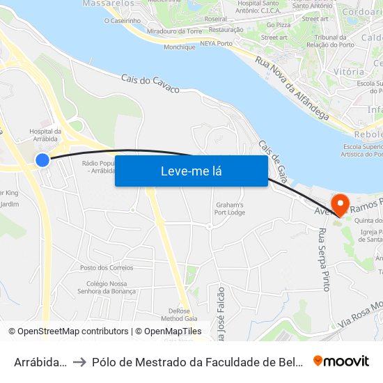 Arrábidashopping to Pólo de Mestrado da Faculdade de Belas-Artes da Universidade do Porto map