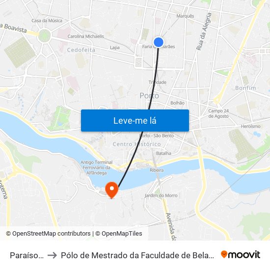 Paraíso (Metro) to Pólo de Mestrado da Faculdade de Belas-Artes da Universidade do Porto map