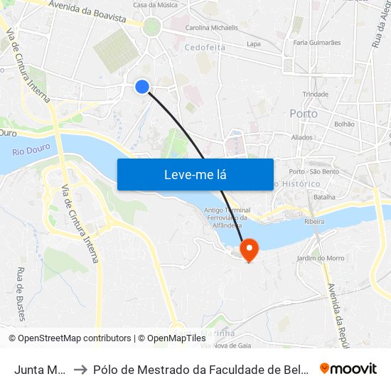 Junta Massarelos to Pólo de Mestrado da Faculdade de Belas-Artes da Universidade do Porto map