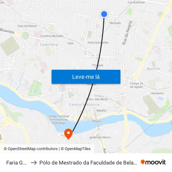 Faria Guimarães to Pólo de Mestrado da Faculdade de Belas-Artes da Universidade do Porto map
