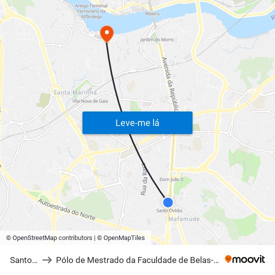 Santo Ovídio to Pólo de Mestrado da Faculdade de Belas-Artes da Universidade do Porto map