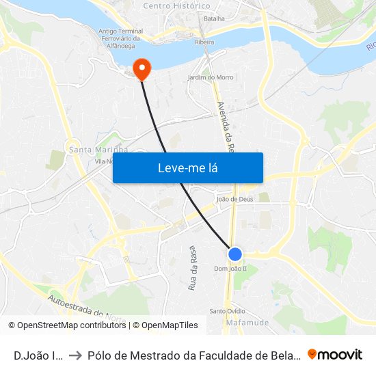 D.João II (Metro) to Pólo de Mestrado da Faculdade de Belas-Artes da Universidade do Porto map