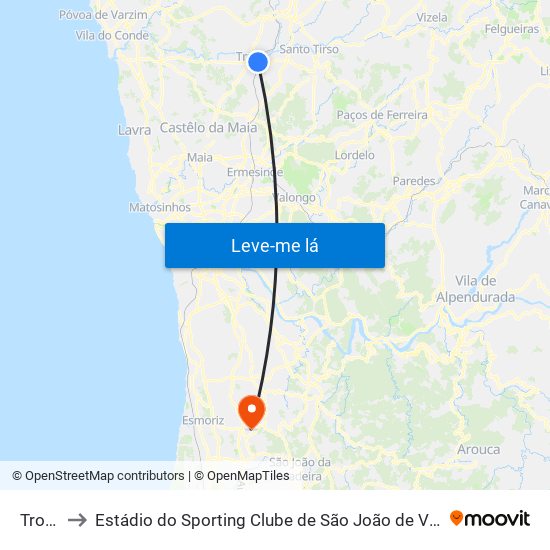 Trofa to Estádio do Sporting Clube de São João de Ver map