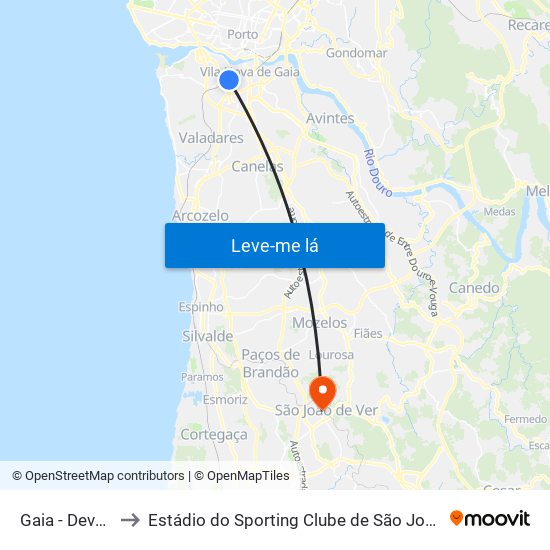 Gaia - Devesas to Estádio do Sporting Clube de São João de Ver map