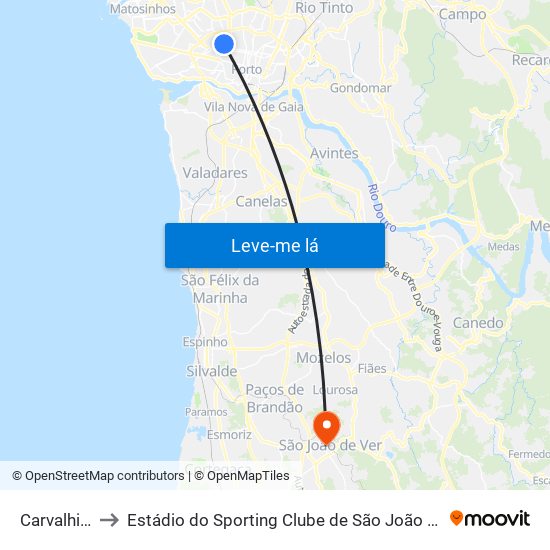 Carvalhido to Estádio do Sporting Clube de São João de Ver map