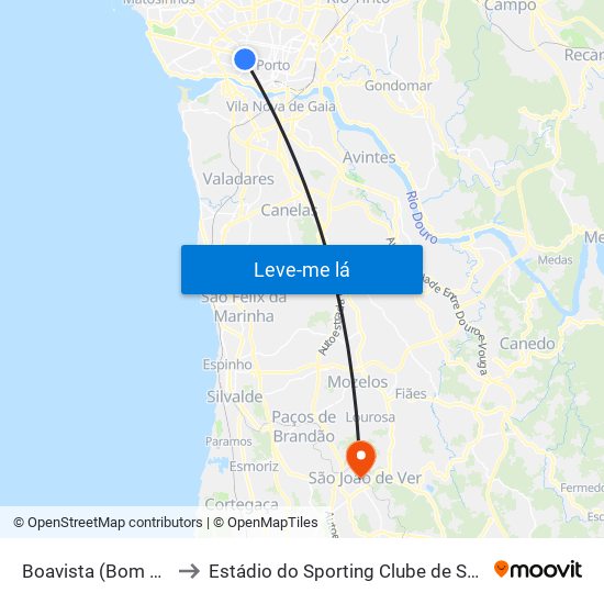 Boavista (Bom Sucesso) to Estádio do Sporting Clube de São João de Ver map