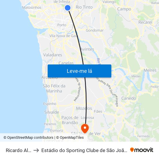 Ricardo Alves to Estádio do Sporting Clube de São João de Ver map