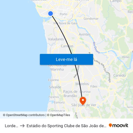 Lordelo to Estádio do Sporting Clube de São João de Ver map