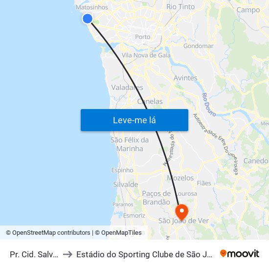 Pr. Cid. Salvador to Estádio do Sporting Clube de São João de Ver map