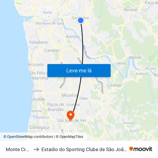 Monte Crasto to Estádio do Sporting Clube de São João de Ver map