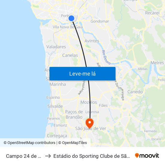 Campo 24 de Agosto to Estádio do Sporting Clube de São João de Ver map